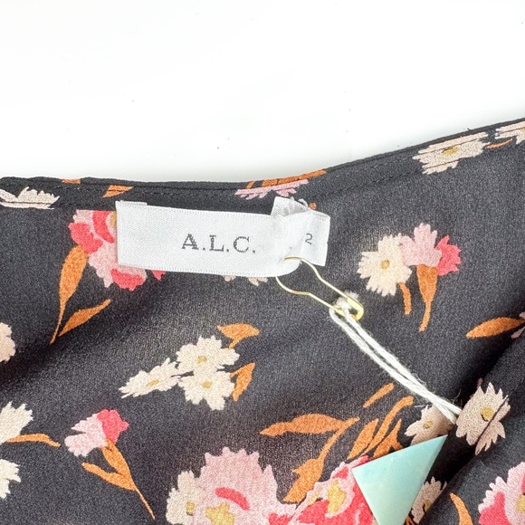 A.L.C. Black/Pink‎ Floral Silk Carla Wrap Top - Size 2 - Picture 5 of 7